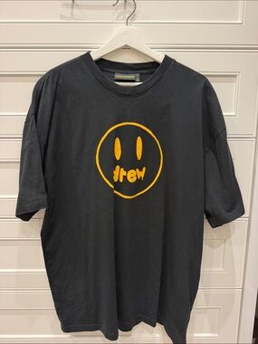 drew house Black T-Shirt with Yellow Smiley Logo